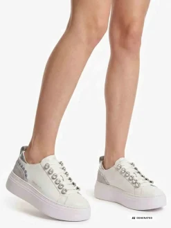 SNEAKERS DONNA - EMANUELLE VEE BIANCO-ARGENTO - 462P-100-13-P003